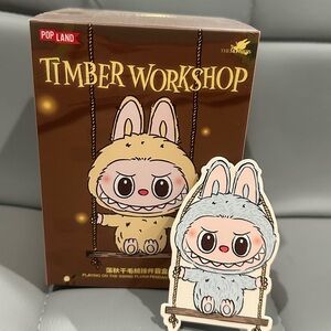 Pop Mart Pop Land Exclusive Timber Workshop Labubu Blue Plush Pendant on Swing